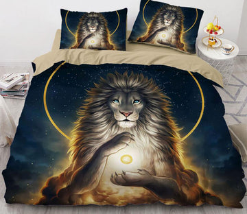 3D Lion Aperture 8852 Bed Pillowcases Quilt
