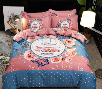 3D Pink Blue Flower 77180 Bed Pillowcases Quilt