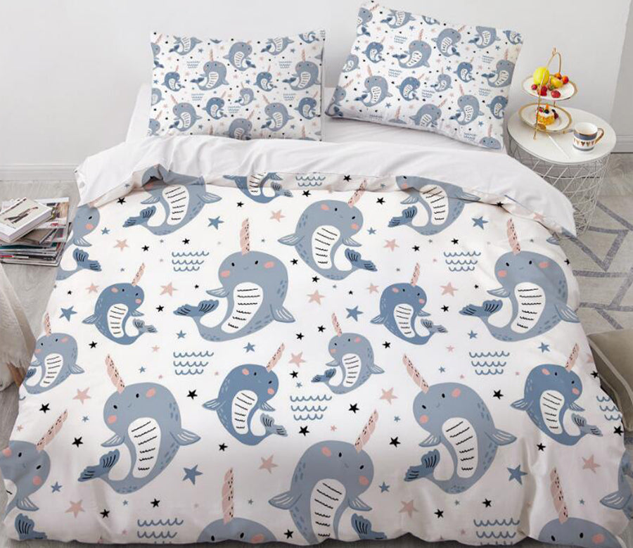 3D Cartoons Narwhal 015 Bed Pillowcases Quilt