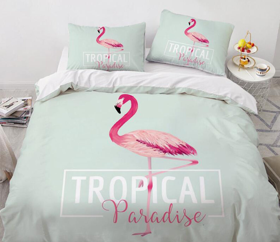 3D Flamingo Light Green Background 7757 Bed Pillowcases Quilt