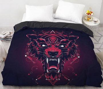 3D Wolf Red 8806 Bed Pillowcases Quilt