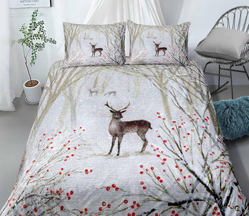 3D Snowfield Deer Forest 0120 Bed Pillowcases Quilt
