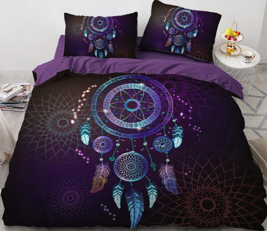 3D Black Background Purple Dream Catcher 88156 Bed Pillowcases Quilt