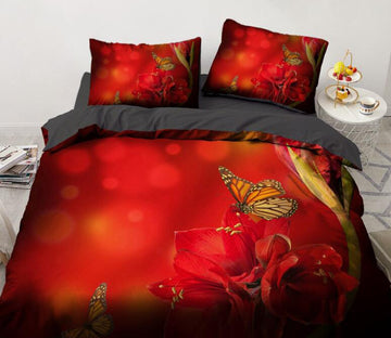 3D Red Flower Butterfly 9192 Bed Pillowcases Quilt