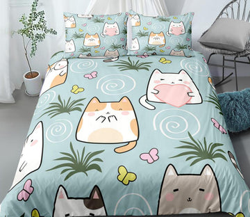 3D Cartoon Cat Grass Butterfly Spiral 0092 Bed Pillowcases Quilt