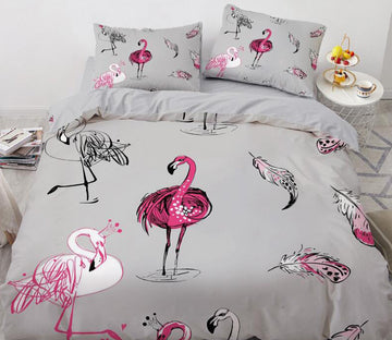 3D Gray Background Flamingo 7760 Bed Pillowcases Quilt