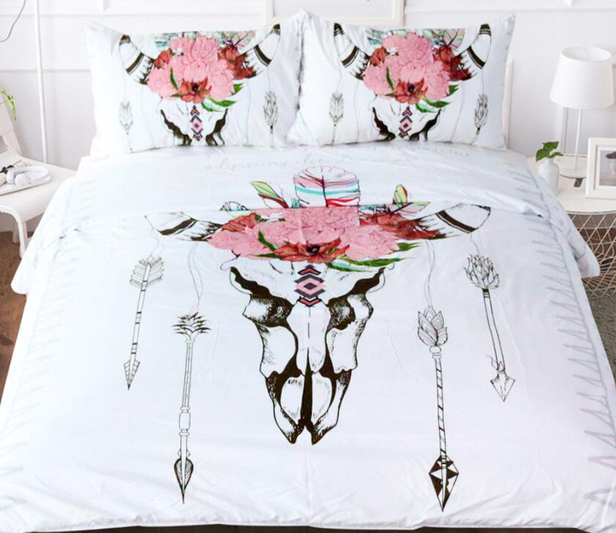 3D Skull Cow Feather 9019 Bed Pillowcases Quilt