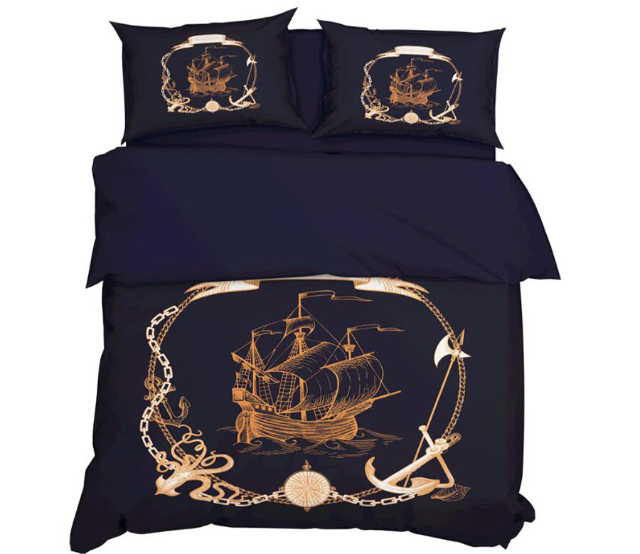 3D Black Sailboat Anchor 11153 Bed Pillowcases Quilt