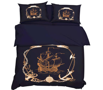 3D Black Sailboat Anchor 11153 Bed Pillowcases Quilt