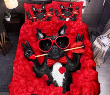 3D Black Dog Red Rose 8063 Bed Pillowcases Quilt