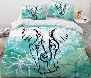3D Green Background Elephant 77166 Bed Pillowcases Quilt