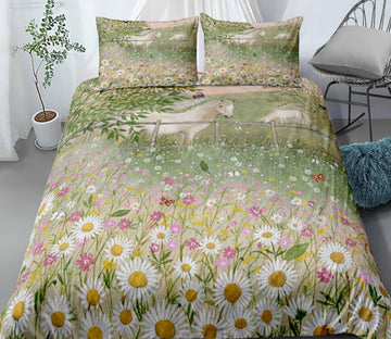 3D White Horse Little Daisy 1152 Bed Pillowcases Quilt
