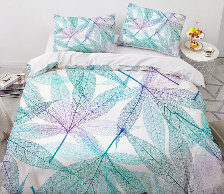 3D Leaves Vein 7710 Bed Pillowcases Quilt