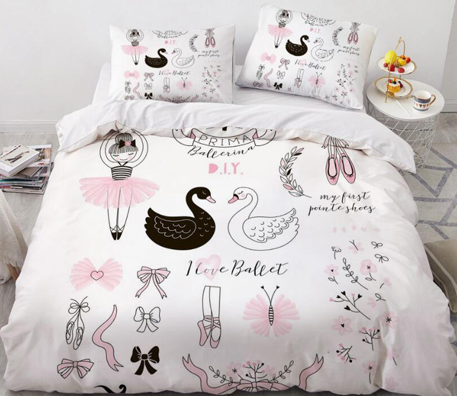 3D Black And White Swan 55143 Bed Pillowcases Quilt