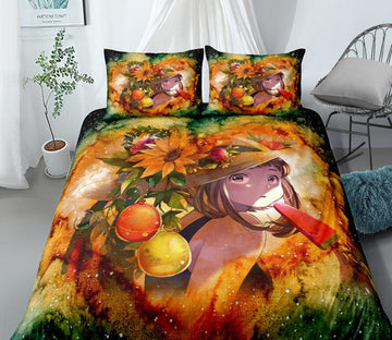 3D Sunflower Flower Girl 99121 Bed Pillowcases Quilt