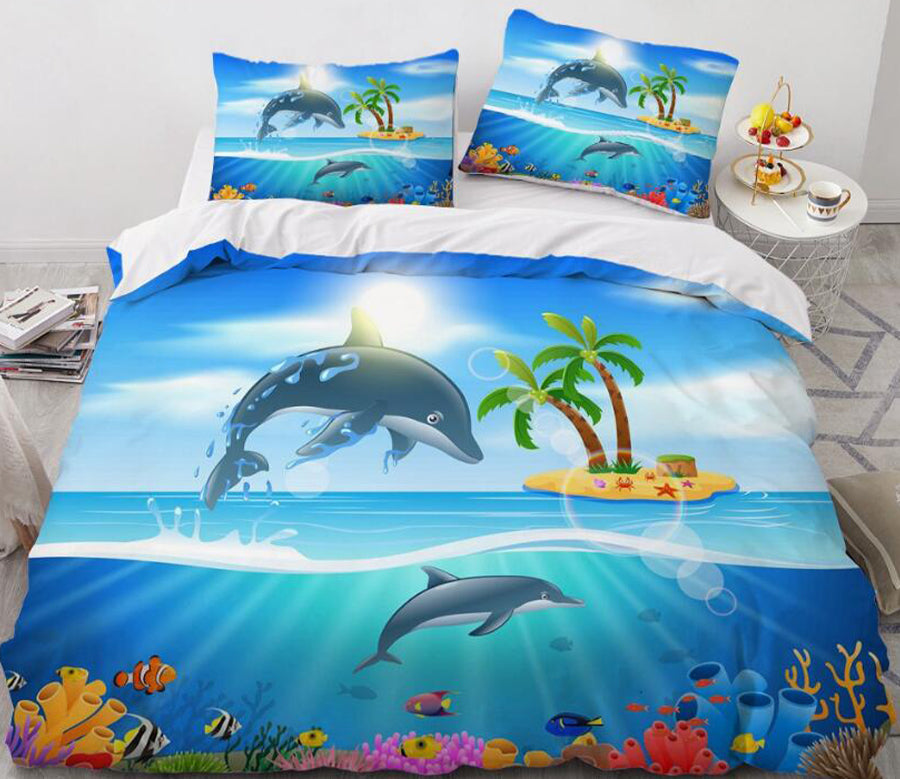 3D Cartoons Island Dolphin 55181 Bed Pillowcases Quilt