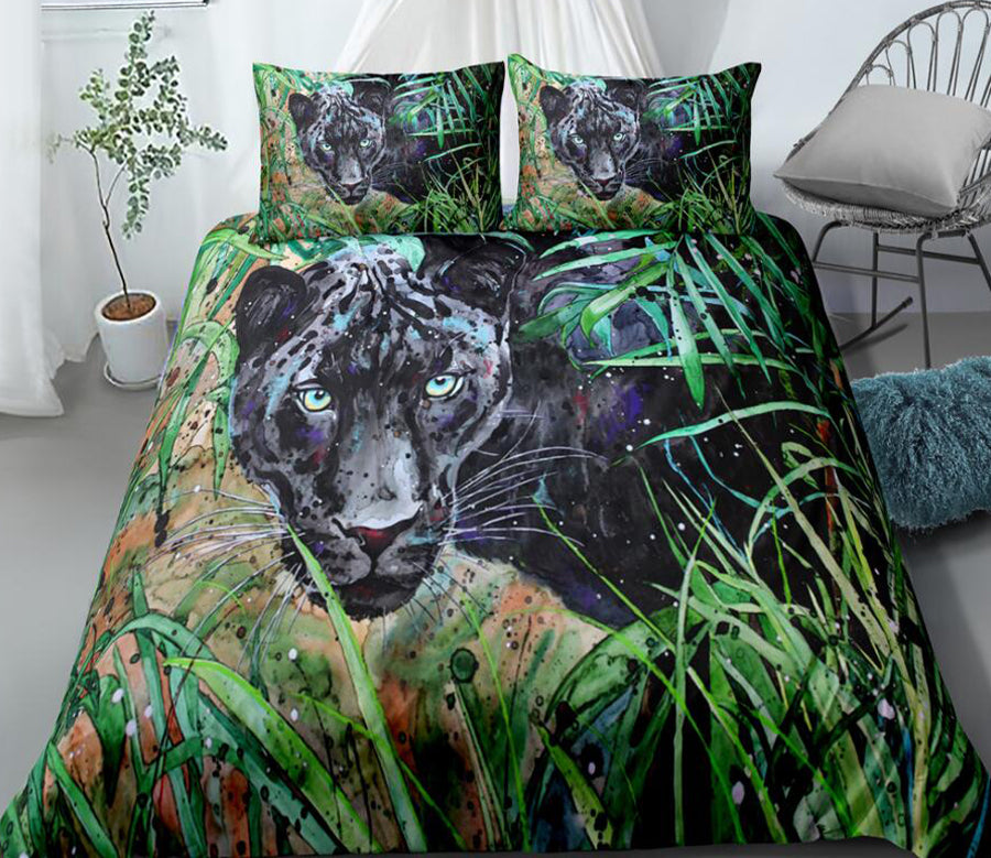 3D Panther Jungle 0061 Bed Pillowcases Quilt