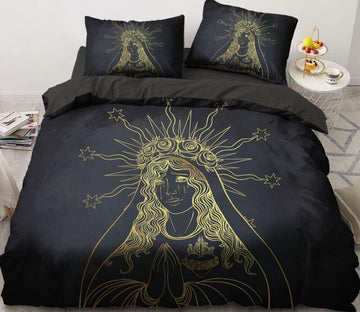 3D Gold Our Lady 5566 Bed Pillowcases Quilt