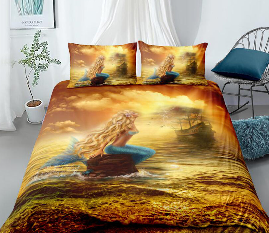 3D Sea Ferry Beauty Girl 8893 Bed Pillowcases Quilt
