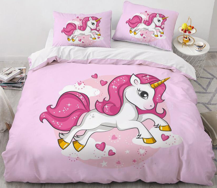 3D Red Unicorn 160 Bed Pillowcases Quilt