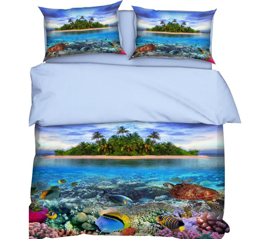 3D Island Seawater Fish 9939 Bed Pillowcases Quilt