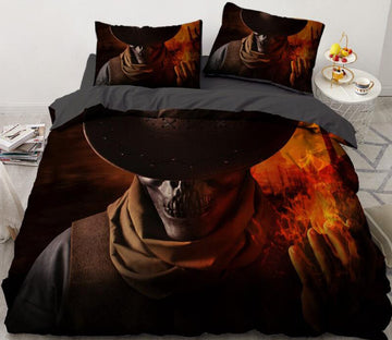 3D Cowboy Skull Flame 7726 Bed Pillowcases Quilt