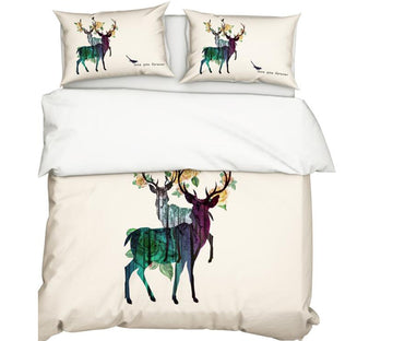3D Two Deer Shadow 9924 Bed Pillowcases Quilt