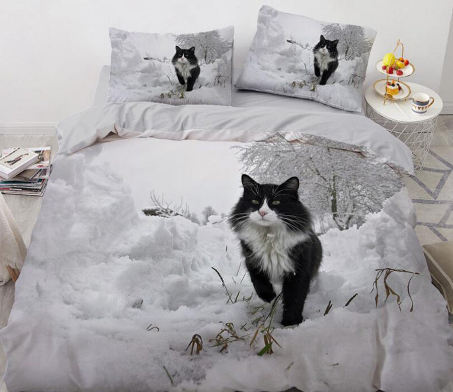 3D Snowfield Cat 77132 Bed Pillowcases Quilt