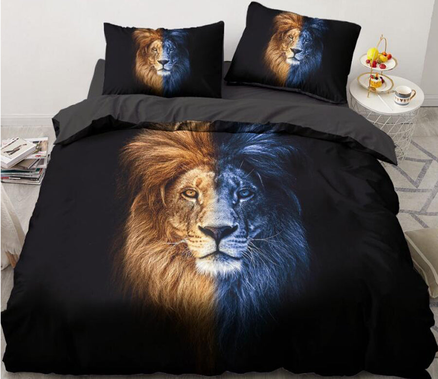 3D Half Blue Lion 072 Bed Pillowcases Quilt