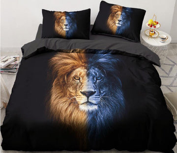 3D Half Blue Lion 072 Bed Pillowcases Quilt
