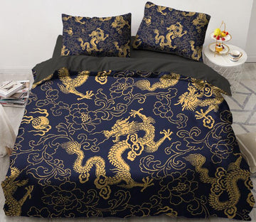 3D Gold Dragon 5580 Bed Pillowcases Quilt