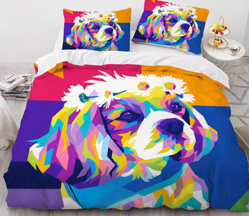 3D Colorful Dog Wearing Wreath 8847 Bed Pillowcases Quilt