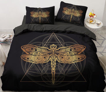3D Gold Dragonfly Triangle 5573 Bed Pillowcases Quilt