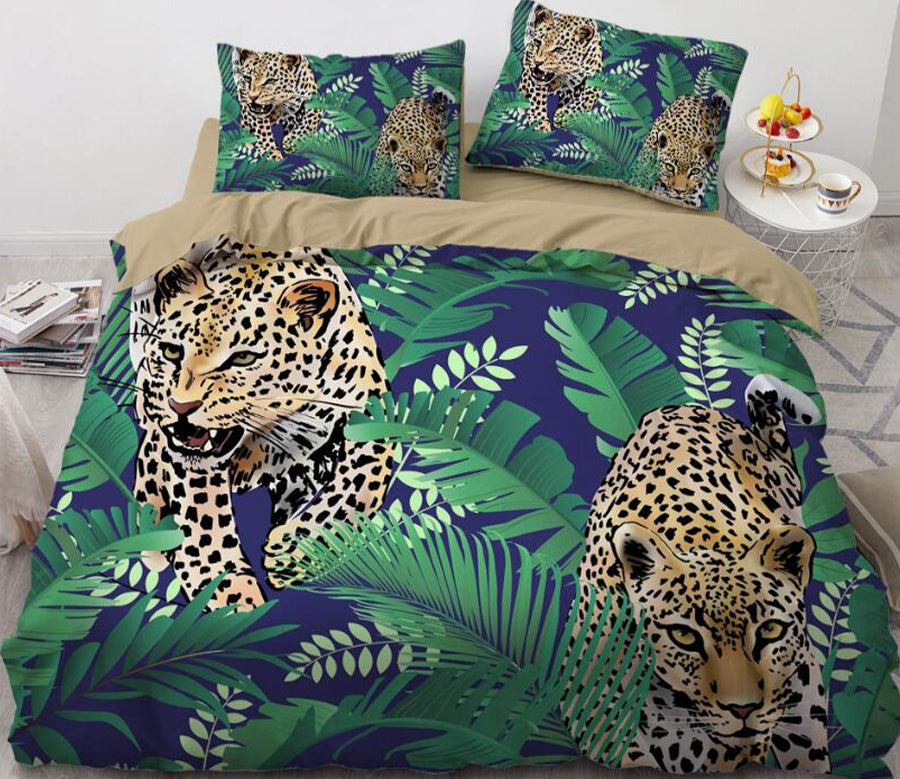 3D Leopard Jungle 88193 Bed Pillowcases Quilt