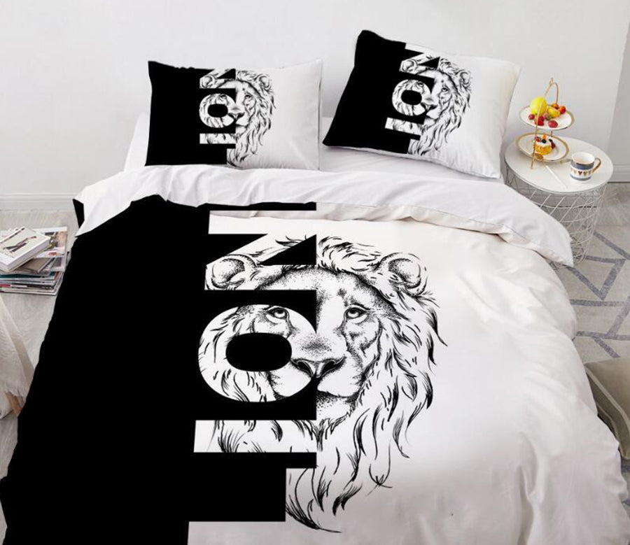 3D Black And White Lion 88134 Bed Pillowcases Quilt