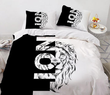 3D Black And White Lion 88134 Bed Pillowcases Quilt