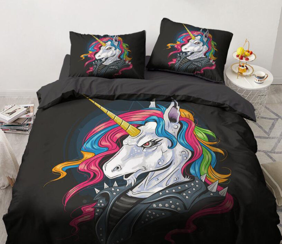 3D Rainbow Unicorn 9131 Bed Pillowcases Quilt