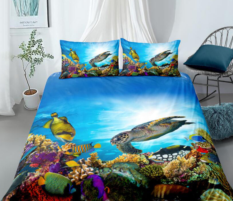 3D Sea Turtle Coral Fish 88100 Bed Pillowcases Quilt