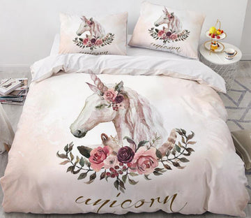 3D Unicorn Flower Leaf 189 Bed Pillowcases Quilt