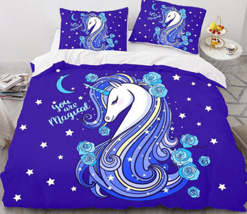 3D Blue Unicorn Star 145 Bed Pillowcases Quilt