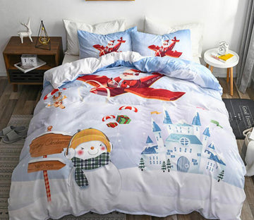 3D Snowman Castle 1075 Bed Pillowcases Quilt