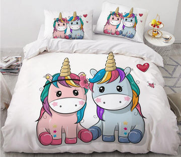 3D Two Cartoon Unicorns 179 Bed Pillowcases Quilt