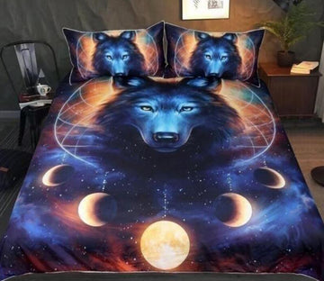 3D Wolf Starry Moon 66152 Bed Pillowcases Quilt