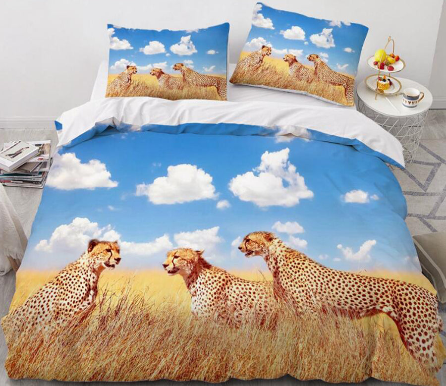3D Sky Three Leopards 057 Bed Pillowcases Quilt