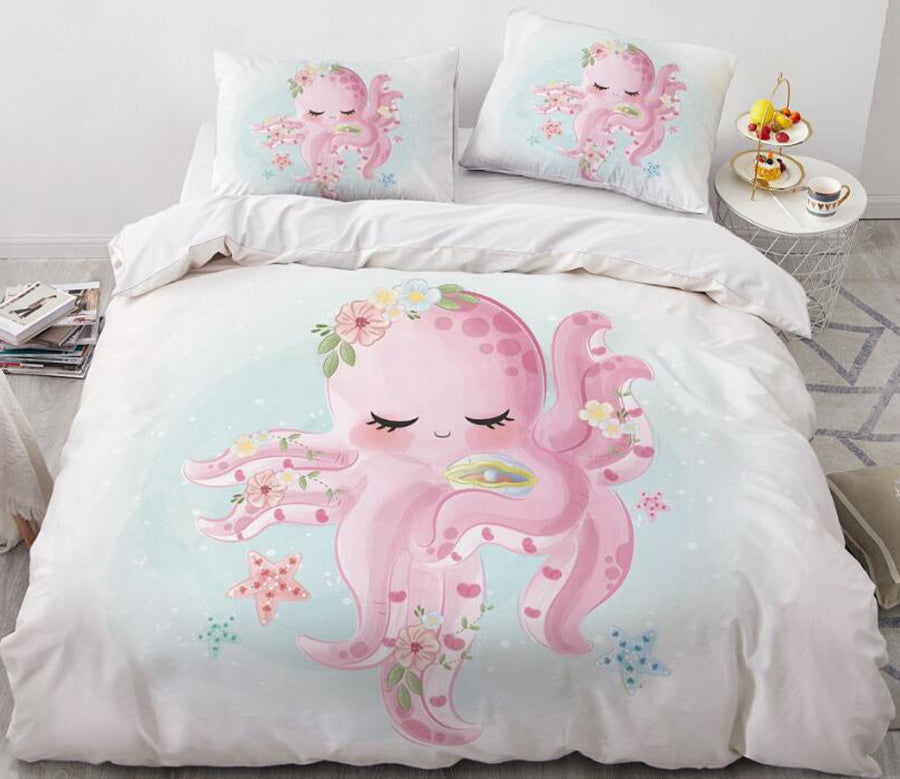3D Cartoons Pink Octopus 55168 Bed Pillowcases Quilt