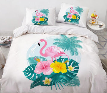 3D Flamingo Leaves 7762 Bed Pillowcases Quilt