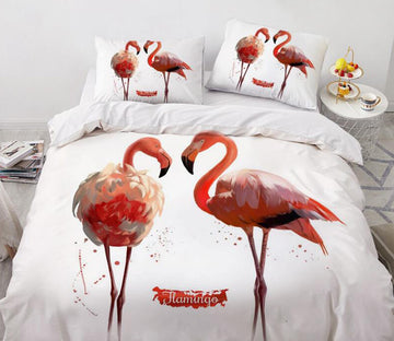 3D Two Flamingos 7767 Bed Pillowcases Quilt