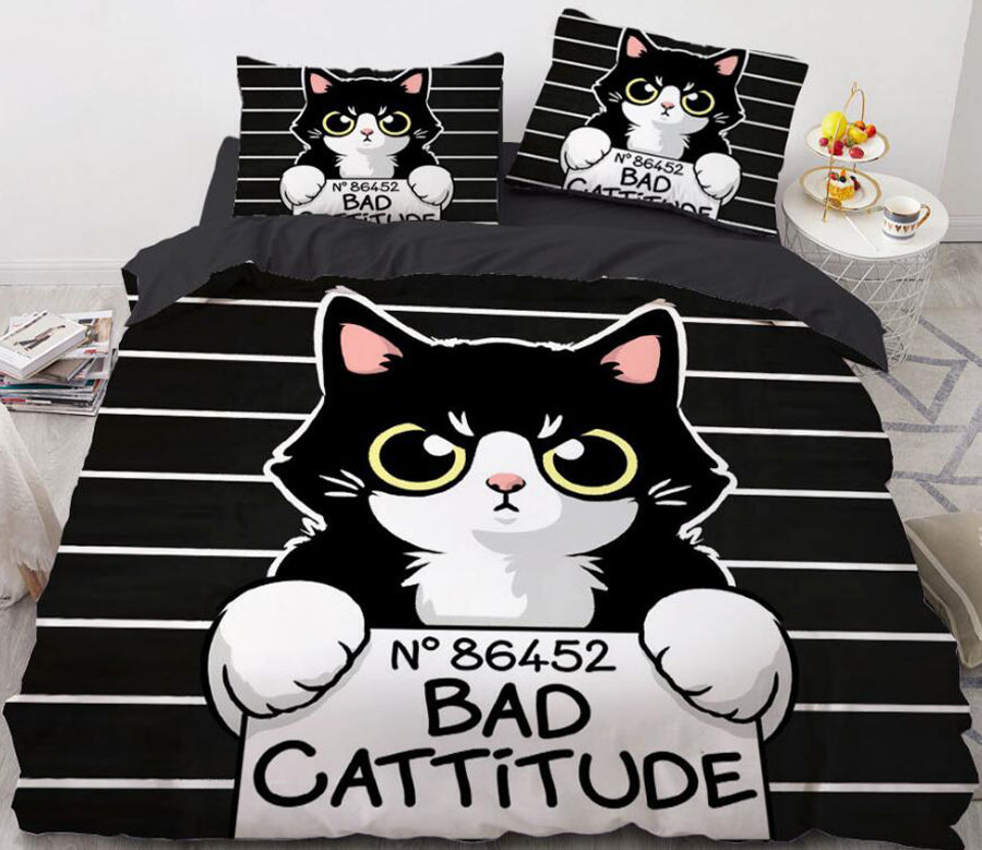 3D Cartoons Black Cat 8835 Bed Pillowcases Quilt