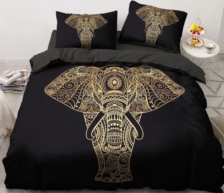 3D Gold Elephant Totem 5574 Bed Pillowcases Quilt
