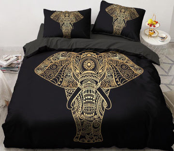 3D Gold Elephant Totem 5574 Bed Pillowcases Quilt
